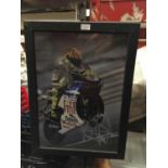 A FRAMED PRINT OF VALENTINO ROSSI ON A YAMAHA FIAT NO. 46 - SIGNED- NO AUTHENTICATION