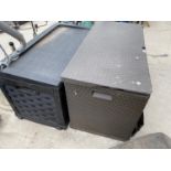 TWO LARGE PLASTIC GARDEN STORAGE BOXES (ONE A/F)