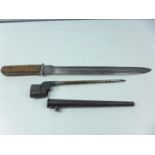 A BRITISH No 4 MARK II SPIKE BAYONET AND SCABBARD AND A GERMAN KNIFE