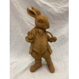 A CAST RUSTY GARDEN 'MR RABBIT' - HEIGHT 45CM