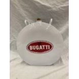 A WHITE BUGATTI PETROL CAN - HEIGHT 37CM