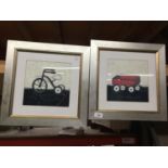 TWO FRAMED PRINTS - 'MY TRICYCLE' AND 'MY WAGON' 39CM X 39CM