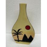 A LORNA BAILEY HAND PAINTED AND SIGNED LONG NECK VASE PYRAMIDS