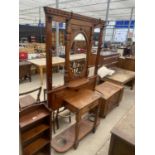 A VICTORIAN WALNUT MIRRORED HALL COAT AND STICK STAND WITH SINGLE DRAWER, 47" WIDE