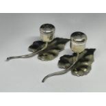 A SILVER PLATED LEAF AND ACORN CRUET SET