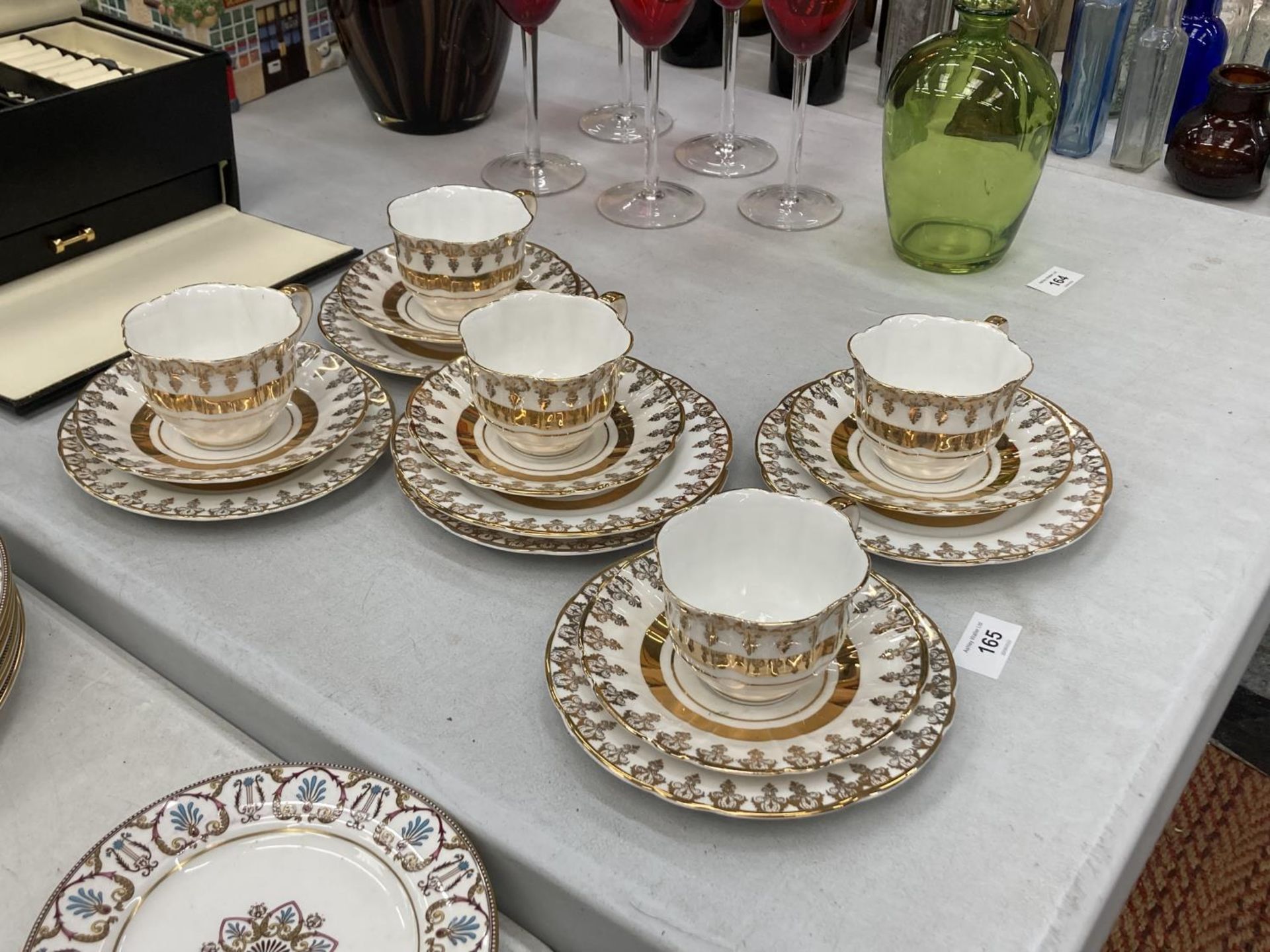 FIVE ROYALTY WHITE AND GOLD COLOURED CHINA TRIOS - Image 2 of 3