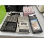 AN ASSORTMENT OF ITEMS TO INCLUDE TWO CASSETTE RECORDERS AND HAIR CURLERS ETC