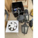 AN ASSORTMENT OF OUTSIDE LIGHTS AND A FAN ETC