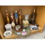 AN ASSORTMENT OF ITEMS TO INCLUDE LAMPS, CANDLES AND FIGURES ETC