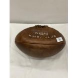 A VINTAGE LEATHER WASPS RUGBY BALL