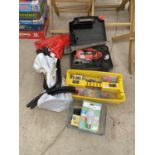 AN ASSORTMENT OF ITEMS TO INCLUDE A BLACK AND DECKER JIGSAW, SPANNERS AND HARDWARE ETC