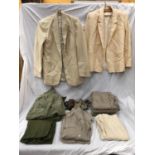 A LARGE COLLECTION OF STONE AND GREEN COLOURED R.A.F UNIFORM INCLUDING SHORTS, SHIRTS, SOCKS,