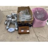 AN ASSORTMENT OF ITEMS TO INCLUDE A WOODEN BOX AND GLASS WARE ETC
