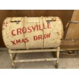 A LARGE VINTAGE 'CROSSVILLE XMAS DRAW' TOMBOLA DRUM