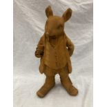 A CAST RUSTY GARDEN 'MR RATTY' - HEIGHT 41CM