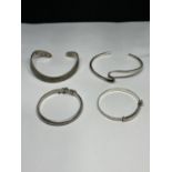 FOUR MARKED SILVER BANGLES TO INCLUDE TWO CHILDS