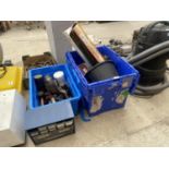 AN ASSORTMENT OF TOOLS AND ITEMS TO INCLUDE A STANLEY YANKEE, A TRIPOD STAND AND A SAW ETC