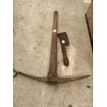 A VINTAGE PICK AXE AND MEAT CLEAVER