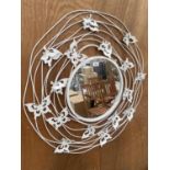 A DECORATIVE METAL FRAMED WALL MIRROR WITH BUTTERFLY DETAIL