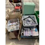 AN ASSORTMENT OF HOUSEHOLD CLEARANCE ITEMS TO INCLUDE VHS AND A CUPBOARD
