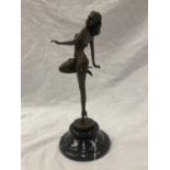 A BRONZE LADY DANCER ON A MARBLE BASE SIGNED PASCAL DELOR HEIGHT APPROX 29CM