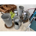 AN ASSORTMENT OF VARIOUS GALVANISED ITEMS TO INCLUDE A BUCKET, A WATERING CAN AND POULTRY FEEDERS