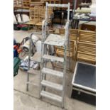 A FOUR RUNG ALUMINIUM STEP LADDER AND A FURTHER TWO RUNG ALUMINIUM STEP LADDER