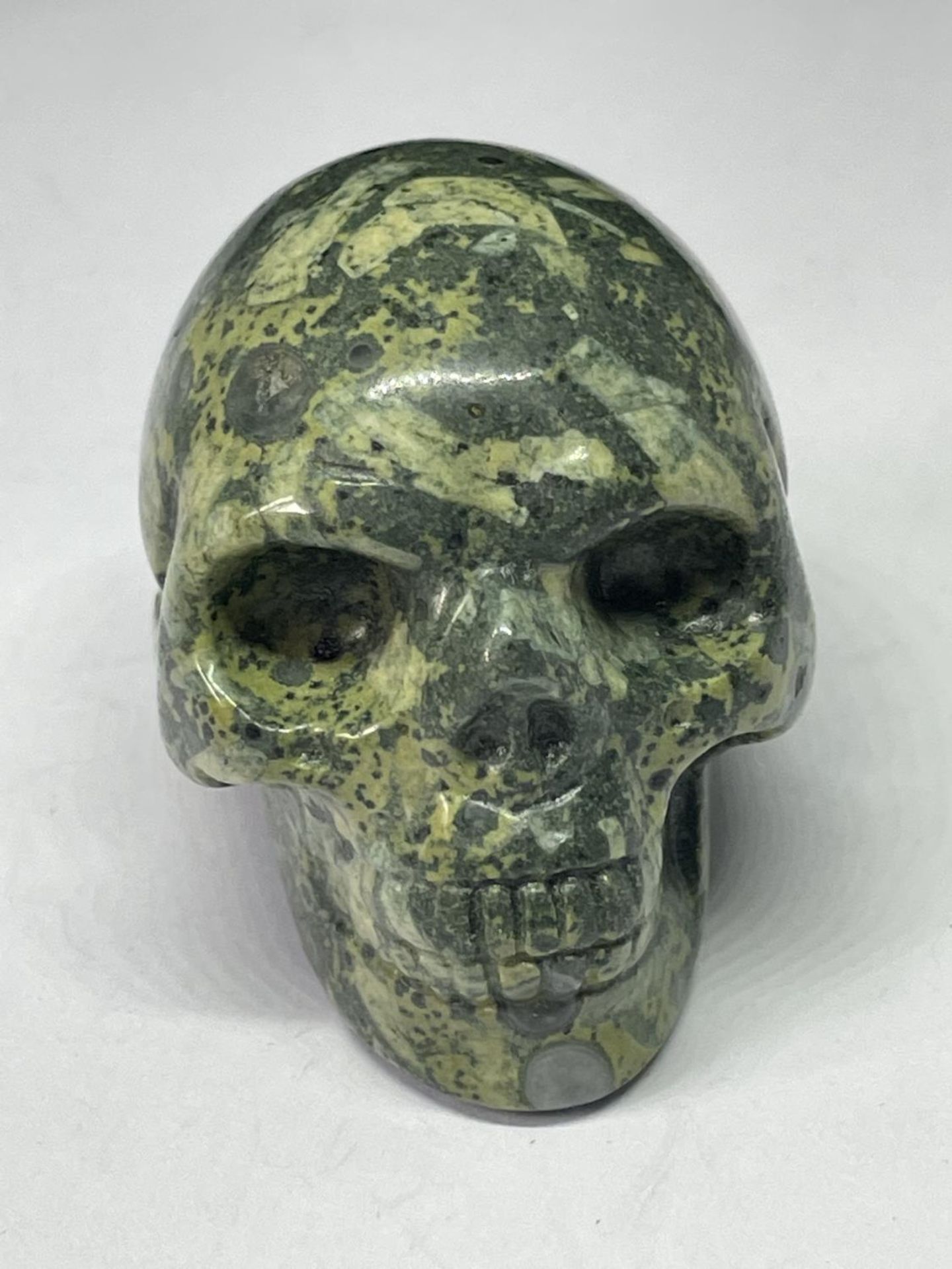 A CARVED AGATE SKULL