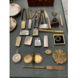 A COLLECTION OF ITEMS TO INCLUDE AN ORIENTAL LACQUERED BOX CONTAINING POCKET WATCHES, VINTAGE