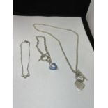 THREE MARKED SILVER ITEMS TO INCLUDE A NECKLACE AND TWO BRACELETS