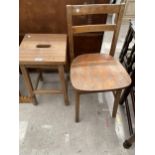 A MID 20TH CENTURY BEECH STOOL AND KITCHEN CHAIR