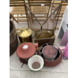 AN ASSORTMENT OF ITEMS TO INCLUDE A BRASS BIN, A FIRE SCREEN AND A MAGAZINE RACK ETC