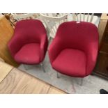 A PAIR OF RED STANDARD TWEED TUB CHAIRS ON CHROME LEGS