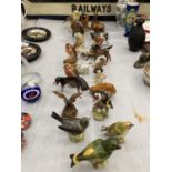 A QUANTITY OF BESWICK BIRDS, SOME A/F. PLUS TREEN ELEPHANTS, ETC