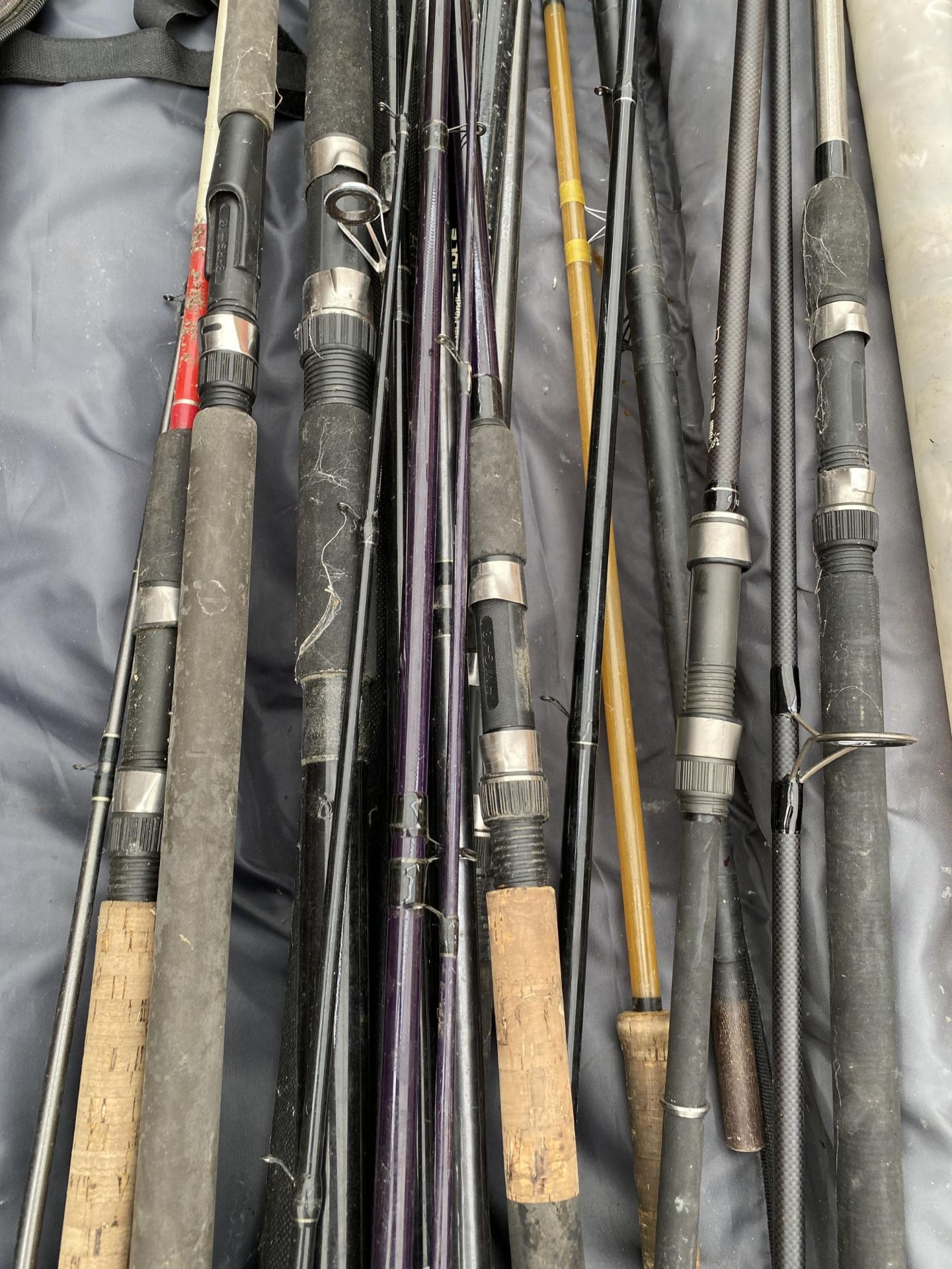 A LARGE ASSORTMENT OF FISHING RODS AND A TUBE OF GOLF BALLS - Image 2 of 9