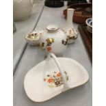 FOUR PIECES OF SPODE 'MIKADO' PATTERN TO INCLUDE BASKET, VASES AND TRINKET DISH WITH LID