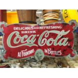 A LARGE 'COCA-COLA' TIN PLATE SIGN 86CM X 42CM