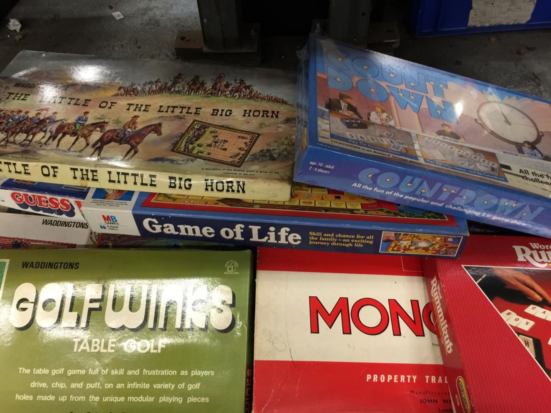 A SELECTION OF VINTAGE BOARD GAMES TO INCLUDE MONOPOLY, RISK, GAME OF LIFE, MINE A MILLION, ETC