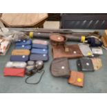 AN ASSORTMENT OF ITEMS TO INCLUDE GLASSES AND GLASSES CASES, A POCKET KNIFE AND GUN CLEANING ITEMS