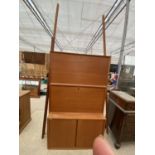 THREE RETRO TEAK POOL CODOVIUS MODULAR UNITS, THE TOP SECTION WITH FOUR SLIDES AND PIGEONHOLE, 31"