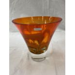 A VASE - EVOLUTION BY WATERFORD IN ORANGE COLOURS 18CM HIGH