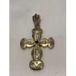 A 9CT GOLD AND DIAMOND CROSS PENDANT GROSS WEIGHT 4.09G HEIGHT 4CM