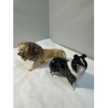 A LARGE BESWICK LION AND A COLLIE DOG (BOTH A/F LEGS REPAIRED)