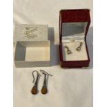 TWO PAIRS OF BOXED EARRINGS - ONE PAIR POSSIBLY GOLD