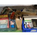 TWO BOXES AND A BAG CONTAINING FICTION AND NON FICTION BOOKS TO INCLUDE SOPHIA LOREN, GARDENING,