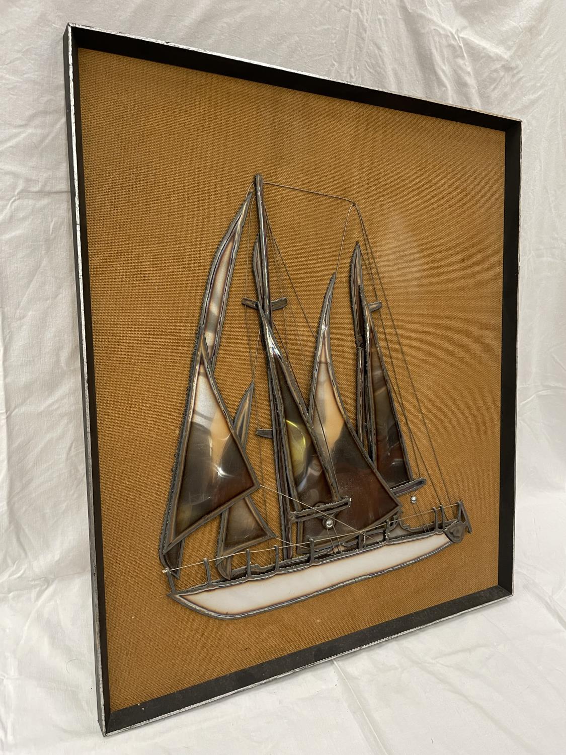 A LARGE METAL ART COLLAGE OF A SAILING BOAT 80CM X 70CM - Image 2 of 4