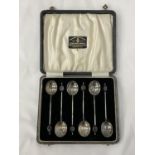 A BOXED SET OF SIX HALLMARKED BIRMINGHAM COFFEE BEAN SPOONS