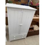 A MODERN WHITE TWO DOOR WARDROBE WITH TWO DRAWERS TO THE BASE, 31" WIDE