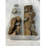 A BOX OF MIXED BRITISH COINS TO INCLUDE QUEEN VICTORIA TO QUEEN ELIZABETH PENNIES, HALF PENNIES,