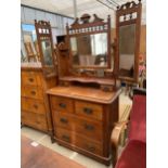 A VICTORIAN SATINWOOD DRESSING CHEST WITH TRIPLE MIRROR, 36" WIDE